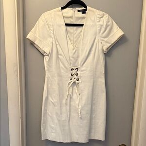 French Connection White Mini Dress with Lace-Up Detail